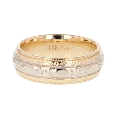 6.7mm Patterned Milgrain Wedding Band 14k Multi-Tone Gold 7.67 Grams Size 8.25 - Image 1 of 4