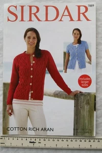 Vintage: Sirdar 7889 cardigan, Dcotton rich aran, 32-54 inch, 81-137 cm bust - Picture 1 of 1