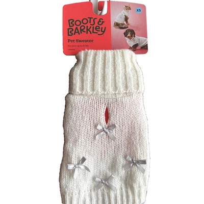Boots & Barkley Pet Sweater Ivory Knit Silver Bows XS or Large Dog Cat NWT - Image 1 of 4
