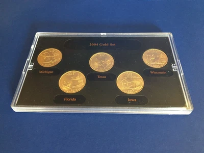 ❅Gold Edtn❅ 2004-D Quarter Set ~MI FL TX IA WI~ Die Strike Mint Errors ☆SONOMA☆ - Image 1 of 4