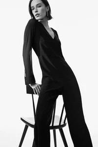 Mono para mujer Club Monaco All The Jazz negro cuello en V pierna ancha talla S RTL $325 - Imagen 1 de 7
