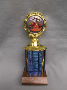 go kart blue trophy full color insert walnut base award - Picture 1 of 1