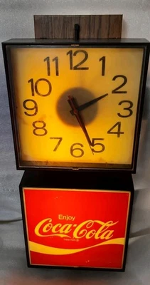 Vintage 1970s CocaCola Illuminated Electric Wall Clock Wood Grain Fully Working  - Image 1 of 4