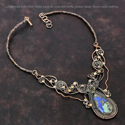 Ожерелье из натурального азурита малахита медной проволоки в обертке цепочка с цветком сестра богемное - Изображение 1 из 4