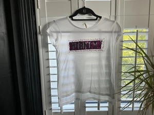 Girls H&M White Sequin T-Shirt, Age 7-8 - Picture 1 of 4