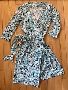Diane Von Furstenberg Cotton Silk Blend Wrap Dress Size 4 Floral Daisy Blue - Picture 1 of 10