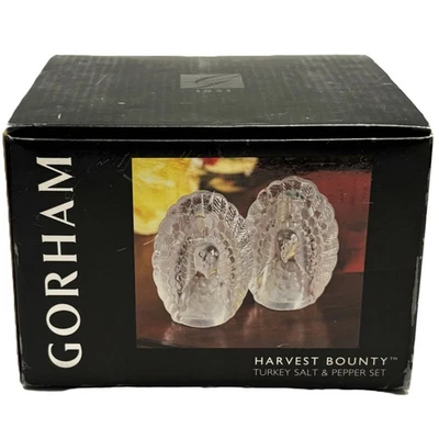 Conjunto de sal e pimenta Gorham Crystal Turkeys 4" oval ótimos detalhes novo na caixa - Imagem 1 de 4