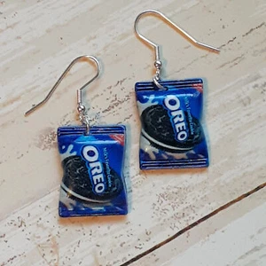 Mini Oreo Cookies Charm Earrings Jewelry Snacks, Plastic Charms, Flat Blue Back - Picture 1 of 1