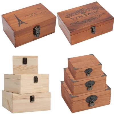 Wooden Storage Box Keepsake Gift Craft Chest with Hinged Lids Locking Clasp Case - Image 1 of 4