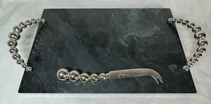 Godinger Silver Green Marble Serving Tray Charcuterie Cheese Snack Board & Knife - Picture 1 of 16