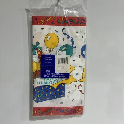Vintage AMSCAN Happy 1ST Birthday Table Cover Bright Colorful 54"x102" NEW - Image 1 of 4