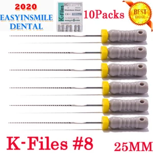 Dental K Files Endodontic Root Canal Endo Tips 25MM 10Packs Stainless Steel #8 - Picture 1 of 6