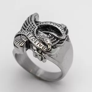 Live to Ride/Ride to Live Eagle Stainless Steel Motorcycle Biker Ring 58 - Picture 1 of 2