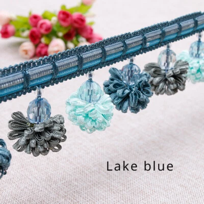12Meters Length Pom Ball Tassel Edging Trim Retro for Curtain Upholstery - Image 1 of 4