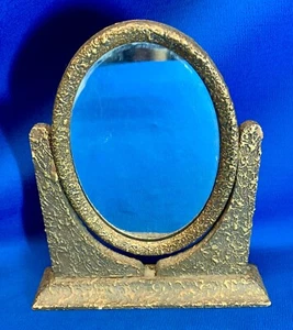 ART NOVEAU SMALL GILDED VANITY MIRROR ON SWIVEL BASE - Picture 1 of 5
