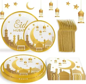 QIFU Eid Mubarak Decorations for Home 24 Servings with Festival Paper Plates,Des - Picture 1 of 5