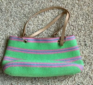 Borsa donna a righe verde rosa multicolore moda luminosa - Foto 1 di 4