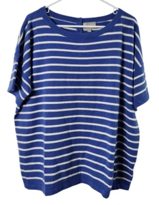 PURE Collection Womens US 18 100% Cashmere Pullover Sweater Short Sleeve Striped - Picture 1 of 4