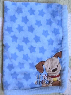 Just Born Lil' All-star Puppy Dog Baby Blue Plush w Stars Baby Boy Blanket EUC - Image 1 of 4