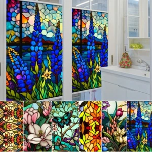 Flower Stained Glass Window Film Non-adhesive Privacy Window Film Sticker Decors - Picture 1 of 32