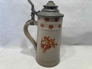 Humpen Bierkrug Bierseidel - Historisch Alt Antik mit Zinndeckel Ritter bemalt - Bild 1 von 14