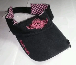 EZ RIDERZ EASY RIDERS KARIERTE DISTRESSED BIKER BABE SCHWARZ PINK KAPPE MÜTZE VISIER - Bild 1 von 3