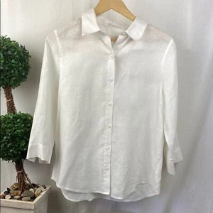 Chico’s 100% Linen White No Iron Half Sleeve Button Up Blouse Top 0 S - Picture 1 of 3