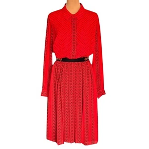 Abito midi stile retrò Boden taglia 16 rosso chiffon a pois plissettato carriera preppy - Foto 1 di 16