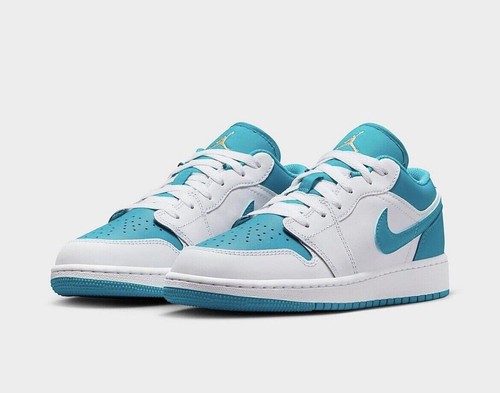 Air Jordan 1 Low Wht oro celeste Aquatone GS taglia 4Y 553560 174 (PRONTO PER LA SPEDIZIONE