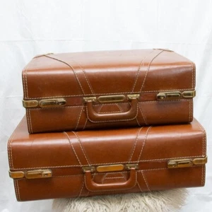 Vgt 2 MCM Cowhide Leather Suitcase Retro Pin Up Excellent Condition 24" & 21" - Picture 1 of 13