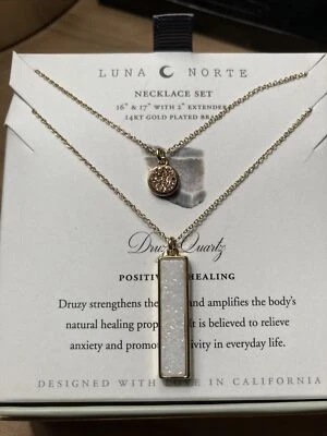 LUNA NORTE друзы кварца ожерелье 14k латуни покрытием комплект ~ позитивность ~ исцеление ~ новый в коробке! - Изображение 1 из 4