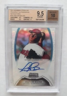 2011 Bowman Sterling Prospect Auto Refractor Trevor Bauer RC 10/199 BGS 9.5/10 - Image 1 of 2