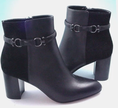 TALBOT’S WOMEN’S SNAFFLE BIT ANKLE BOOTS 7M BLACK SUEDE/LEATHER 3” BLOCK HEEL - Image 1 of 4