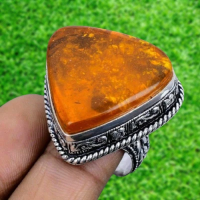 Anillo de plata con piedras preciosas ámbar 925 anillo de joyería de plata de ley regalo para ella Foto 1 de 2