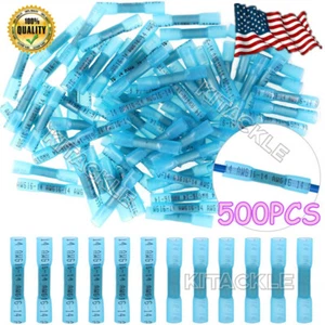 500Pcs 16-14 AWG Heat Shrink Butt Wire Splice Seal Connector Crimp Terminal Blue - Picture 1 of 12