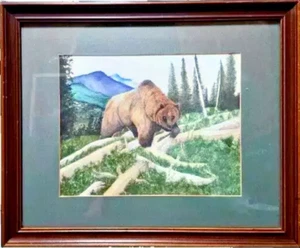 OOAK Original Watercolor Painting of A Bear In The Woods Framed - Picture 1 of 5