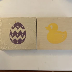 LONGABERGER SET OF 2 EASTER WOODCRAFTS BLOCKS- CHICK/EGG - Picture 1 of 2