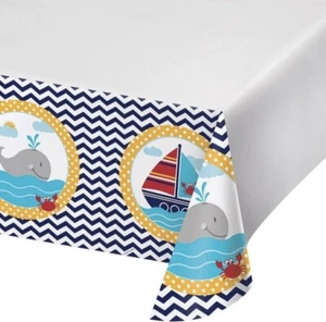 Ahoy Matey Sailboat Ocean Animals Cute Baby Shower Party Decoration Tablecover - Picture 1 of 2