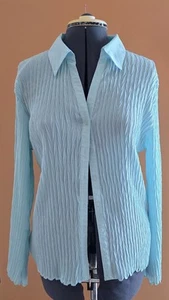 Vintage Nicola light blue collared stretch button down shirt lettuce edge - Picture 1 of 10