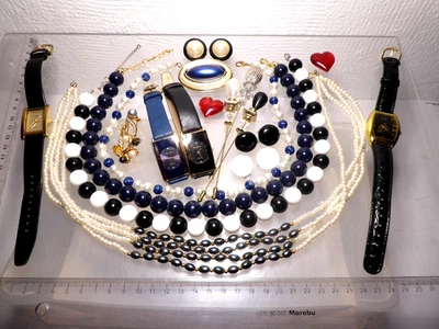 ab 90er J. Konvolut Kugelketten Perlenimitat Philip Persio Quarz Uhren Ohrclips - Bild 1 von 4