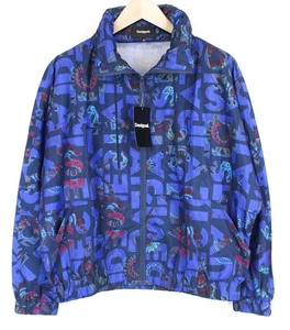 DESIGUAL Chaq Lex Women's 40 Blue Jacket Hidden Hood Abstract Print Short * - Picture 1 of 9