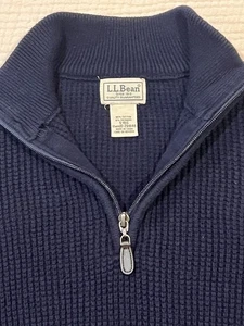 LL BEAN 1/4 Zip Textured Cotton Cashmere Sweater 291648 Men Navy Small - Picture 1 of 11