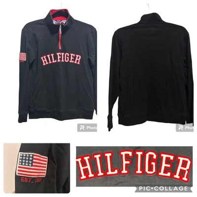 Camisa Tommy Hilfiger Juvenil Manga Larga Cremallera Cuello Negro y Rojo Bandera Logo Talla Grande Foto 1 de 4