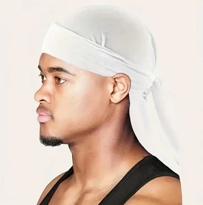 Terciopelo Durag BLANCO Cola Larga Para Una Ola Perfecta ENTREGA GRATUITA - Imagen 1 de 3