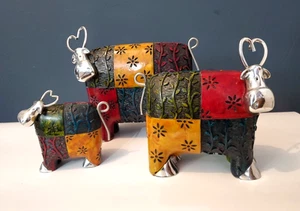 Billy Moon Uttermost Metall Bunt Patchwork Kühe Figuren 3er Set - Bild 1 von 12