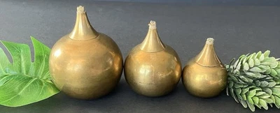 Vintage Svend Jensen Brass Teardrop Oil Lamps MCM Set Of 3, Unpolished 3" - 2" - Image 1 of 4