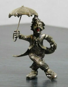 Vintage, miniature, pewter circus clown with umbrella - Picture 1 of 9