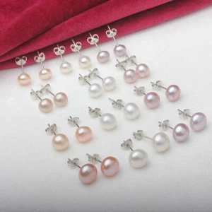 Wholesale 12 Pairs 6-12mm White Pink Purple Pearl Beads Silver Stud Earrings AAA - Bild 1 von 11