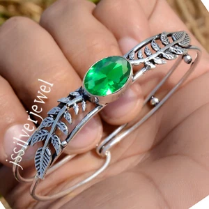 Diopside Gemstone 925 Sterling Silver Statement Bangle Cuff Unisex Jewelry Gift - Picture 1 of 6