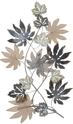 Wandobjekt, Wanddekoration "Blätter" aus Metall, anthrzait/beige/grau 53x88 cm - Bild 1 von 3